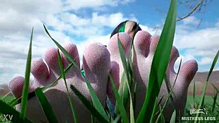 Goddess Toes Spread In Cute Socks Jeans On Grass