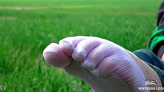 Goddess Toes Spread In Cute Socks Jeans On Grass