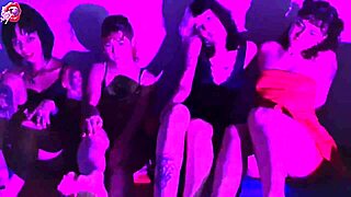 these four little sluts smoke kiss strip and worship each others pretty feet barefoot