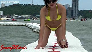 Jenny Marie models new yellow bikini outdoors sexy