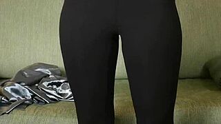 Shiny Button Down Clings To Hazel Ash's Curves In Yoga Leggings