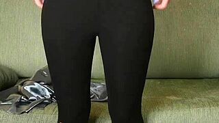 Shiny Button Down Clings To Hazel Ash's Curves In Yoga Leggings