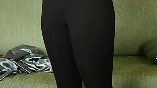 Shiny Button Down Clings To Hazel Ash's Curves In Yoga Leggings