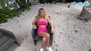 Big titted milf meets two hung guys. They fuck her doggy outdoors in wild threesome