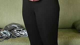 Shiny Button Down Clings To Hazel Ash's Curves In Yoga Leggings