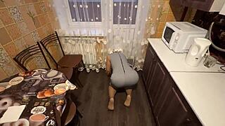 mature stepmom bends to clean floor but ends up taking huge anal from horny taboo son 😈🍑