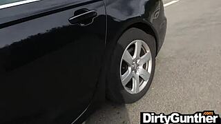 horny grandpa fingers and fucks young sluts outdoors for cash