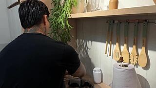 athletic colombian manicurist gets her curvy body slammed hard against kitchen counter in intense lick and fuck