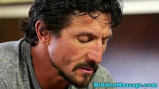 Blindfolded babe gets spooned deep by sneaky masseur in hidden massage.