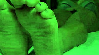 Ever seen pretty young black feet stroke monster cock in hot footjob action?