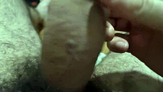 Delicious handjob from hairy muscular bear outdoors