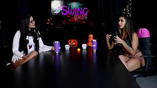 Casal Fada Prazeres tries anal and pussy first time at swing house in sheer red Halloween