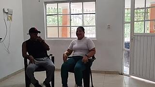 Chubby latina neighbor bends over for neighbor's huge cock pounding while hubby works!