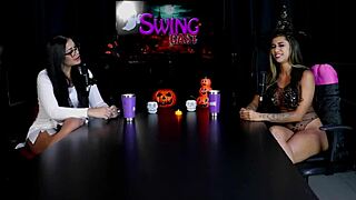 Casal Fada Prazeres tries anal and pussy first time at swing house in sheer red Halloween