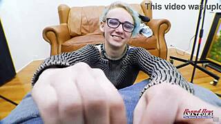 petite blue haired raven fingers her twat then sucks juicy big cock hungrily