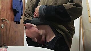 skinny young amateur jerks monster cock solo bathroom homemade