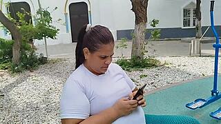 Chubby latina neighbor bends over for neighbor's huge cock pounding while hubby works!