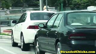 real hitchhiker bimbo blonde sucks my tattooed cock for ride then takes facial