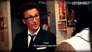 pervert businessman bangs young hostel roommate barbara bieber doggystyle cum mouth