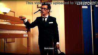 pervert businessman bangs young hostel roommate barbara bieber doggystyle cum mouth