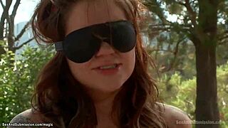 Hot Bound Student Chokes On Monster Cock Deepthroat Gagging BDSM Tied Rough Outdoor Whipping Slave