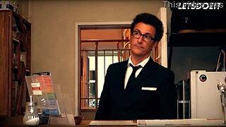 pervert businessman bangs young hostel roommate barbara bieber doggystyle cum mouth