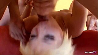 Short Haired Blonde Blue Eyed Girl Swallows Five Big Dick Cum Loads In First Blowbang