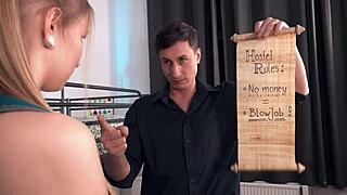 pervert businessman bangs young hostel roommate barbara bieber doggystyle cum mouth