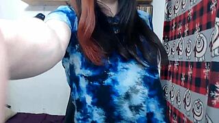 Shemale Strokes Juicy Cock Through Tight Jeans on Webcam