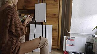 Blonde Babe in Glasses Paints Her Pretty Pussy Flower