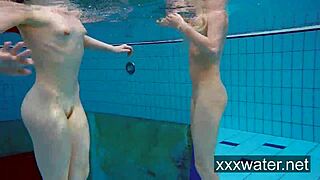 What happens when Milana and Katrin strip bikinis off underwater at the pool?