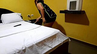 the hotel guest spots the cleaning lady's curves and pulls her into a quick room service fuck