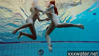 What happens when Milana and Katrin strip bikinis off underwater at the pool?