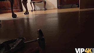 Vip4k. Cheating babe in stockings fucks old husband watching cuckold small tits