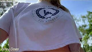 braless wifey flashes big tits teasing crowds in public spots