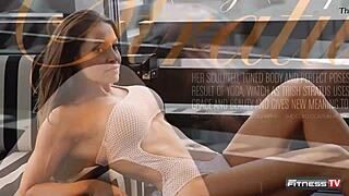 want to see trish stratus pumping iron inside fitness gym on location?