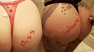 Blonde babes drink piss everywhere as gift from harley heart