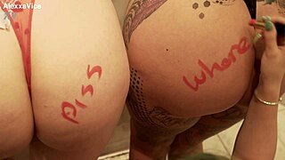 Blonde babes drink piss everywhere as gift from harley heart