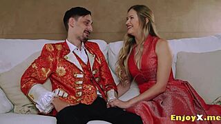 platinum blonde with shaved pussy sucks stiff cock hard