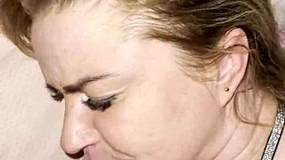 Step son sneaks in bedroom sucks mommy's big cock after husband leaves