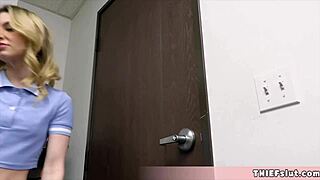 Blonde shoplifter caught bent over gets tiny pussy pounded hard