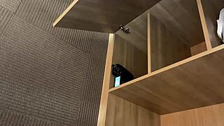 fitness teacher model strips dress flashes pussy and boobs then handjobs in gym