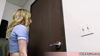 Blonde shoplifter caught bent over gets tiny pussy pounded hard