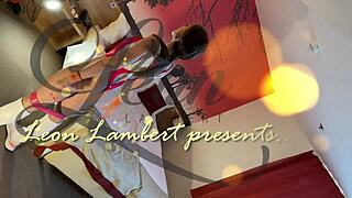 fitness teacher model strips dress flashes pussy and boobs then handjobs in gym