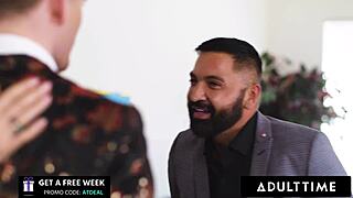 bisexual boss blasts facial on naughty secretary while bf helps in mmf threesome 😏💦