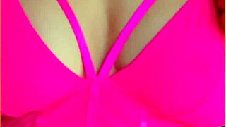 australian wifey flashes perfect big tits in hot pink lingerie exhibitionist style