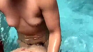 my girlfriend squats on my face with strap-on poolside for wet licks