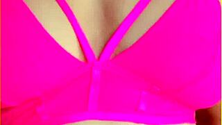 australian wifey flashes perfect big tits in hot pink lingerie exhibitionist style