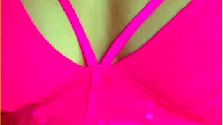 australian wifey flashes perfect big tits in hot pink lingerie exhibitionist style