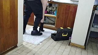 pretty tattooed boss lady bends over for young guy's doggystyle fuck